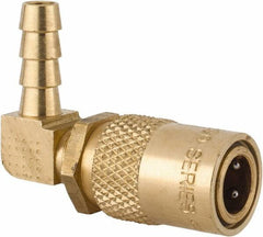 Coilhose Pneumatics - Hose Barb Non-Valved Moldflow Pneumatic Hose 90° Non-Valved Coupler - Brass, 1/4" Body Diam, 1/4" Hose ID - Exact Tooling