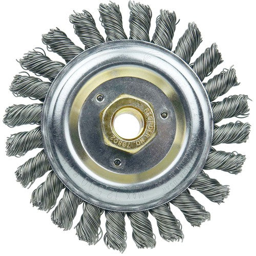 5″ Filler Pass Brush-0.023″ Steel Wire, 5/8″-11 Dbl-He x Nut - Dually Weld Cleaning Brush - Exact Tooling