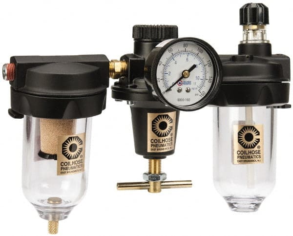 Coilhose Pneumatics - 1/4 NPT Heavy-Duty 3 Pc Filter-Regulator-Lubricator FRL Unit with Pressure Gauge - Exact Tooling