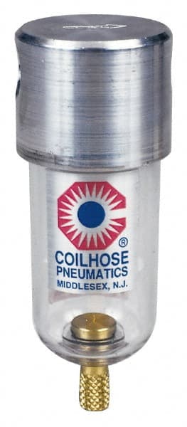 Coilhose Pneumatics - 1/8" Port, 4" High x 1-1/2" Wide, Miniature FRL Filter with Metal Bowl & Manual Drain - 25 SCFM, 250 Max psi, 250°F Max, 1.5 oz Bowl Capacity - Exact Tooling