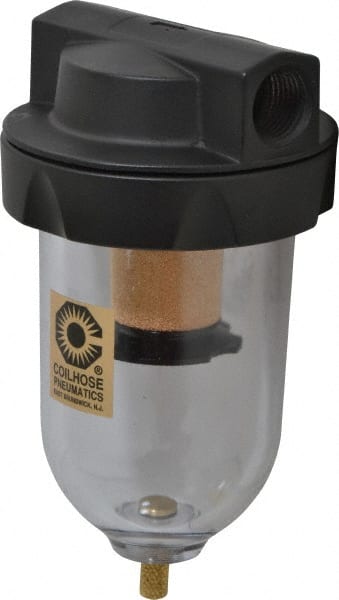 Coilhose Pneumatics - 1/2" Port, 7" High, FRL Filter with Polycarbonate Bowl & Manual Drain - 150 Max psi, 120°F Max, 8 oz Bowl Capacity - Exact Tooling