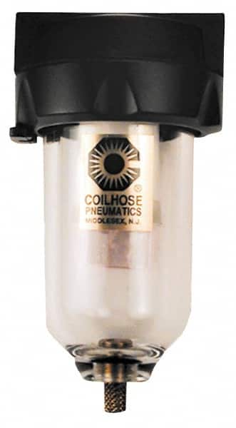 Coilhose Pneumatics - 1/2" Port, 7" High, FRL Filter with Polycarbonate Bowl & Manual Drain - 150 Max psi, 120°F Max, 8 oz Bowl Capacity - Exact Tooling