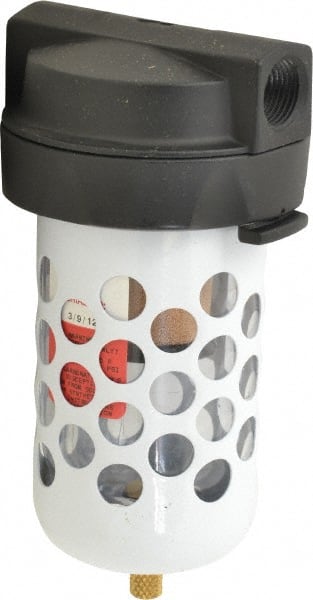 Coilhose Pneumatics - 3/8" Port, 5" High, FRL Filter with Polycarbonate Bowl & Manual Drain - 150 Max psi, 120°F Max, 4 oz Bowl Capacity - Exact Tooling