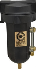 Coilhose Pneumatics - 1/4" Port, 5" High, FRL Filter with Aluminum Bowl & Manual Drain - 250 Max psi, 250°F Max, 4 oz Bowl Capacity - Exact Tooling