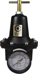 Coilhose Pneumatics - 1/4 NPT Port, 40 CFM, Cast Aluminum Heavy-Duty T-Handle Regulator - 0 to 125 psi Range, 250 Max psi Supply Pressure, 1/4" Gauge Port Thread, 3" Wide x 5-1/2" High - Exact Tooling