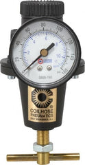 Coilhose Pneumatics - 3/8 NPT Port, 40 CFM, Cast Aluminum Heavy-Duty T-Handle Regulator - 0 to 125 psi Range, 250 Max psi Supply Pressure, 1/4" Gauge Port Thread, 3" Wide x 5-1/2" High - Exact Tooling