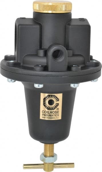 Coilhose Pneumatics - 1 NPT Port, 160 CFM, Cast Aluminum Heavy-Duty T-Handle Regulator - 0 to 125 psi Range, 250 Max psi Supply Pressure, 1/4" Gauge Port Thread, 5" Wide x 8-1/2" High - Exact Tooling