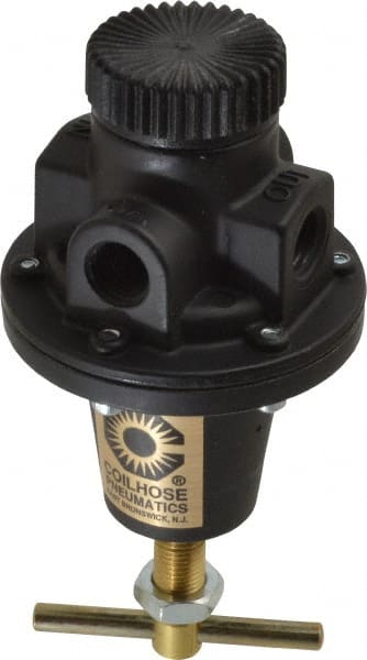 Coilhose Pneumatics - 1/4 NPT Port, 40 CFM, Cast Aluminum Heavy-Duty T-Handle Regulator - 0 to 125 psi Range, 250 Max psi Supply Pressure, 1/4" Gauge Port Thread, 3" Wide x 5-1/2" High - Exact Tooling