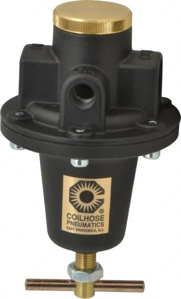 Coilhose Pneumatics - 1/2 NPT Port, 80 CFM, Cast Aluminum Heavy-Duty T-Handle Regulator - 0 to 125 psi Range, 250 Max psi Supply Pressure, 1/4" Gauge Port Thread, 4" Wide x 7" High - Exact Tooling