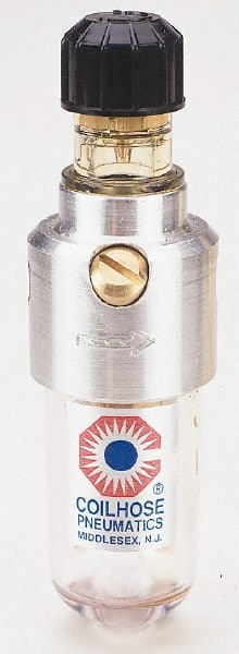 Coilhose Pneumatics - 1/4 NPT Port, 250 Max psi, Miniature Lubricator - Metal Bowl, Cast Aluminum Body, 11 CFM, 250°F Max, 1-1/2" Wide x 5" High - Exact Tooling