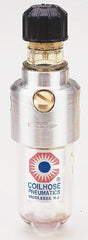 Coilhose Pneumatics - 1/4 NPT Port, 250 Max psi, Miniature Lubricator - Metal Bowl, Cast Aluminum Body, 11 CFM, 250°F Max, 1-1/2" Wide x 5" High - Exact Tooling