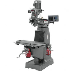 Jet - 9" Table Width x 42" Table Length, Step Pulley Control, 1 Phase Knee Milling Machine - R8 Spindle Taper, 2 hp - Exact Tooling