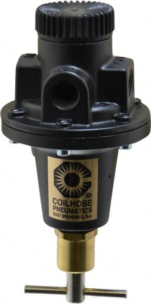Coilhose Pneumatics - 1/4 NPT Port, 40 CFM, Cast Aluminum Tamper Proof Heavy-Duty T-Handle Regulator - 0 to 125 psi Range, 250 Max psi Supply Pressure, 1/4" Gauge Port Thread, 3" Wide x 5-1/2" High - Exact Tooling
