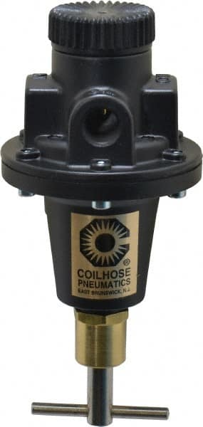 Coilhose Pneumatics - 3/8 NPT Port, 40 CFM, Cast Aluminum Tamper Proof Heavy-Duty T-Handle Regulator - 0 to 125 psi Range, 250 Max psi Supply Pressure, 1/4" Gauge Port Thread, 3" Wide x 5-1/2" High - Exact Tooling