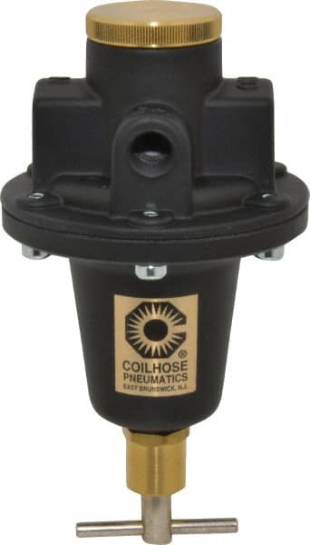 Coilhose Pneumatics - 1/2 NPT Port, 80 CFM, Cast Aluminum Tamper Proof Heavy-Duty T-Handle Regulator - 0 to 125 psi Range, 250 Max psi Supply Pressure, 1/4" Gauge Port Thread, 4" Wide x 7" High - Exact Tooling