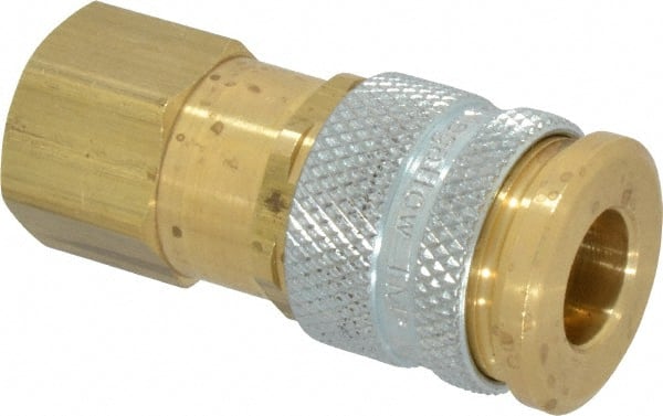 Coilhose Pneumatics - 1/4 Female NPT European High Flow Pneumatic Hose Coupler - Brass, 1/4" Body Diam - Exact Tooling