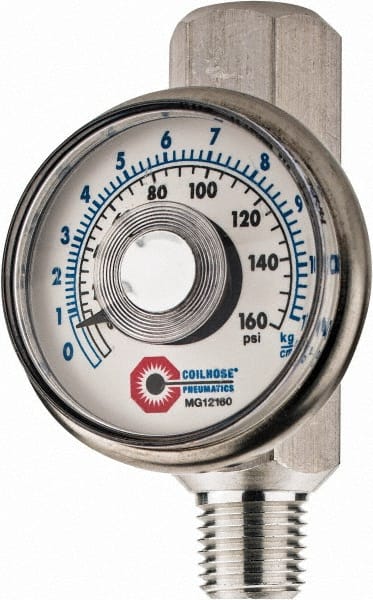 Coilhose Pneumatics - 1/4" Outlet, 160 Max psi, Inline Filters, Regulators & Lubricators - Flow Regulator with Gauge - Exact Tooling