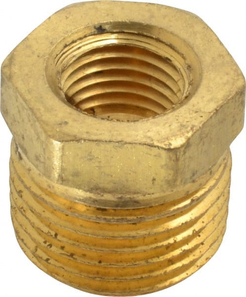 Cerro - 1/2 Male Thread x 1/4 Female Thread, Brass Industrial Pipe Hex Bushing - MNPTF x FNPTF, 1,200 psi - Exact Tooling
