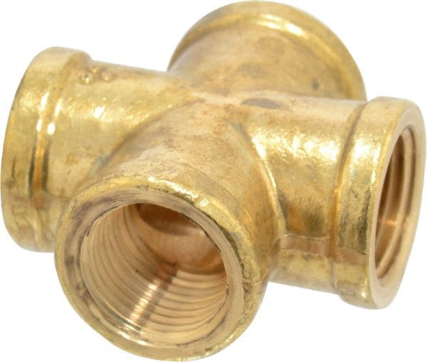 Cerro - 3/8 Female Thread, Brass Industrial Pipe Female Cross - FNPTF, 1,200 psi - Exact Tooling