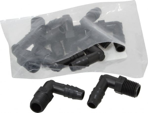 NewAge Industries - 3/8" Barb, 1/4 NPT, Multiple Barbed Tube Elbow - Polyethylene, Male - Exact Tooling