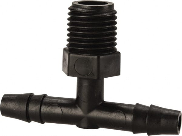NewAge Industries - 1/4" Barb, 1/4 NPT, Multiple Barbed Tube Tee - Polyethylene, Male - Exact Tooling