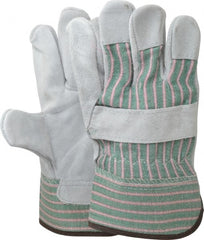 PIP - Size L (9) Split Cowhide General Protection Work Gloves - For General Purpose, Uncoated, Safety Cuff, Full Fingered, Green/Pink/Gray, Paired - Exact Tooling