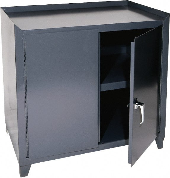 Durham - 1 Shelf Locking Storage Cabinet - Steel, 36" Wide x 24" Deep x 34-1/2" High, Gray - Exact Tooling