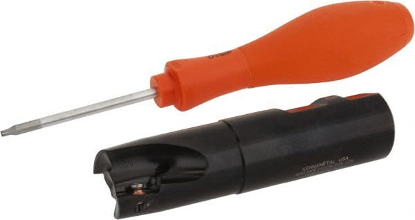 Kennametal - 1" Cut Diam, 0.58" Max Depth of Cut, 1" Shank Diam, 4.03" OAL, Indexable Square Shoulder End Mill - EC14.., EP14.. Inserts, Weldon Shank, 0° Lead Angle, Through Coolant - Exact Tooling