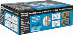 Toggler - 3/16" Screw, 6-1/4" Long, 3/8 to 3-5/8" Thick, Toggle Bolt Drywall & Hollow Wall Anchor - 3/16 - 24" Thread, 1/2" Drill, Zinc Plated, Steel, Grade 1010, Use in Drywall - Exact Tooling