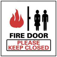 NMC - Fire Door - Please Keep Closed, Pressure Sensitive Vinyl Fire Sign - 4" Wide x 4" High - Exact Tooling