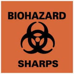 NMC - Hazardous Materials Label - Legend: Biohazard - Sharps, English, Black & Orange, 4" Long x 4" High, Sign Muscle Finish - Exact Tooling