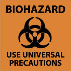 NMC - "Biohazard - Use Universal Precautions", 7" Long x 7" Wide, Pressure-Sensitive Vinyl Safety Sign - Square, 0.004" Thick, Use for Hazardous Materials - Exact Tooling