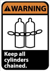 NMC - "Warning - Keep All Cylinders Chained", 14" Long x 10" Wide, Aluminum Safety Sign - Rectangle, 0.04" Thick, Use for Accident Prevention - Exact Tooling