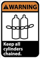NMC - "Warning - Keep All Cylinders Chained", 14" Long x 10" Wide, Aluminum Safety Sign - Rectangle, 0.04" Thick, Use for Accident Prevention - Exact Tooling