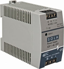 Sola/Hevi-Duty - 100 Watt, 1 Amp, 264 VAC, 375 VDC Input, 48 to 56 VDC Output, DIN Rail Power Supply - Screw Terminal Connection, 1 Output, 1.77 Inch Wide x 3.58 Inch Deep x 2.95 Inch High, Up to 90% Efficiency, 14 to 140°F, Green LED Display - Exact Tooling