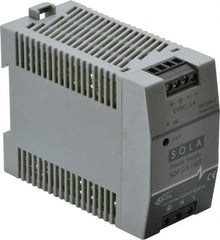 Sola/Hevi-Duty - 100 Watt, 5 Amp, 264 VAC, 375 VDC Input, 5 to 6 VDC Output, DIN Rail Power Supply - Screw Terminal Connection, 1 Output, 1.77 Inch Wide x 3.58 Inch Deep x 2.95 Inch High, Up to 80% Efficiency, 14 to 140°F, Green LED Display - Exact Tooling