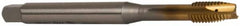 OSG - M6x1.00 Metric Coarse, 3 Flute, TiN Finish, Vanadium High Speed Steel Spiral Point Tap - Plug Chamfer, Right Hand Thread, 80mm OAL, 1" Thread Length, 0.255" Shank Diam, 6H Class of Fit - Exact Tooling