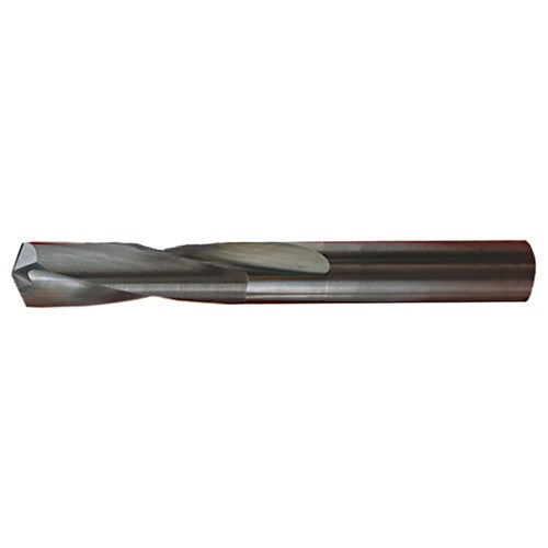 #26 Dia. × 0.147″ Shank × 5/8″ Flute Length × 2″ OAL, Stub, 118°, Bright, 2xD Flute, Round Solid Carbide Drill - Exact Tooling