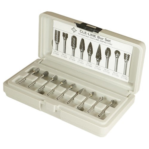 9 Piece Solid Carbide Bur Set - Includes: SA–51, SA–51–2, SC–51, SF–51, SG–51, SM–51, SE–51, SD–51, SN–51 - Exact Tooling