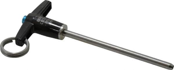 Jergens - 3/16" Diam, 3" Usable Length, T Handle, Push Button Quick Release Pin - 4-1/2" Overall Length, Grade 17-4 Stainless Steel, Passivated Finish - Exact Tooling