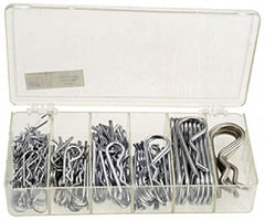 Precision Brand - 150 Piece, 1/16 to 3/16" Pin Diam, Hitch Pin Assortment - 1-9/16 to 3-1/4" Long, Steel - Exact Tooling