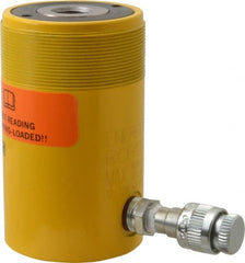 Enerpac - 12 Ton, 1.63" Stroke, 4.49 Cu In Oil Capacity, Portable Hydraulic Hollow Hole Cylinder - 2.76 Sq In Effective Area, 4.75" Lowered Ht., 6.38" Max Ht., 2.13" Cyl Bore Diam, 1.38" Plunger Rod Diam, 10,000 Max psi - Exact Tooling