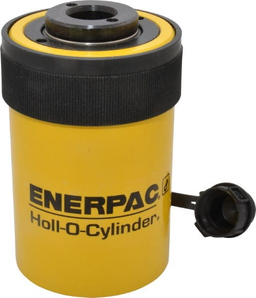 Enerpac - 20 Ton, 2" Stroke, 9.46 Cu In Oil Capacity, Portable Hydraulic Hollow Hole Cylinder - 4.73 Sq In Effective Area, 6.38" Lowered Ht., 8.38" Max Ht., 2.88" Cyl Bore Diam, 2.13" Plunger Rod Diam, 10,000 Max psi - Exact Tooling