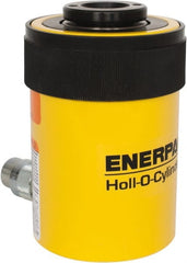 Enerpac - 30 Ton, 2.5" Stroke, 18.05 Cu In Oil Capacity, Portable Hydraulic Hollow Hole Cylinder - 7.22 Sq In Effective Area, 7.03" Lowered Ht., 9.53" Max Ht., 3.5" Cyl Bore Diam, 2.5" Plunger Rod Diam, 10,000 Max psi - Exact Tooling