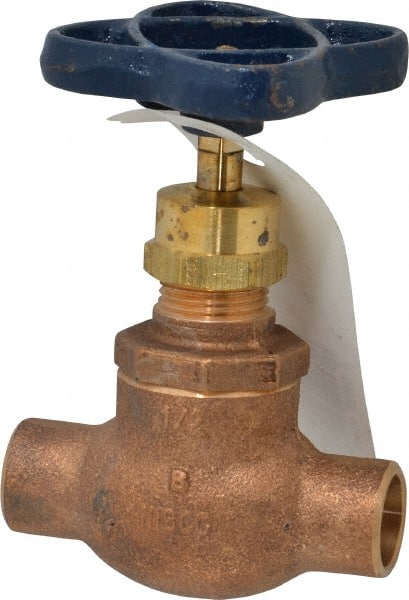 NIBCO - 1/2" Pipe, Soldered Ends, Bronze Integral Globe Valve - PTFE Disc, Screw-In Bonnet, 200 psi WOG, 125 psi WSP, Class 125 - Exact Tooling