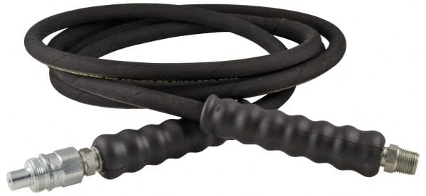 Enerpac - 3/8" Inside Diam x 3/8 NPT 10' Hydraulic Pump Hose - 10,000 psi, 3/8 NPTF Male Opposite End, Rubber - Exact Tooling