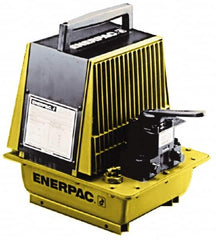 Enerpac - 10,000 psi Air-Hydraulic Pump & Jack - 1 Gal Oil Capacity, 3-Way, 2 Position Valve, Use with Single Acting Cylinders, Advance & Retract - Exact Tooling
