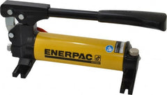 Enerpac - 1" Piston Stroke, 1/2" Piston Diam, 0.15 Cu In per Stroke, 22 Cu In Reservoir Capacity, Manual Hydraulic Pump - 2,850 psi, 34 Lbs. Max Handle Effort, 1 Stage - Exact Tooling