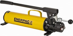 Enerpac - 1" Piston Stroke, 1-1/8" Piston Diam, 1.00, 0.15 Cu In per Stroke, 134 Cu In Reservoir Capacity, Manual Hydraulic Pump - 10,000 psi, 77 Lbs. Max Handle Effort, 2 Stage - Exact Tooling