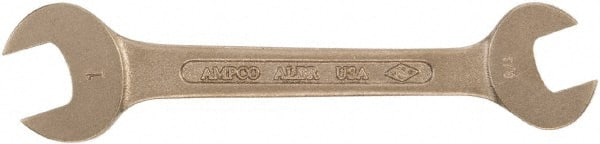 Ampco - 12mm x 14mm Nonsparking Open End Wrench - 5-3/4" OAL, Double End, Plain Finish - Exact Tooling